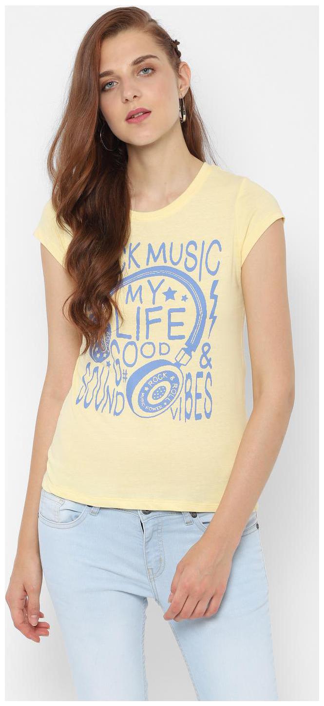 

People Women Yellow Regular fit Round neck Cotton T shirt