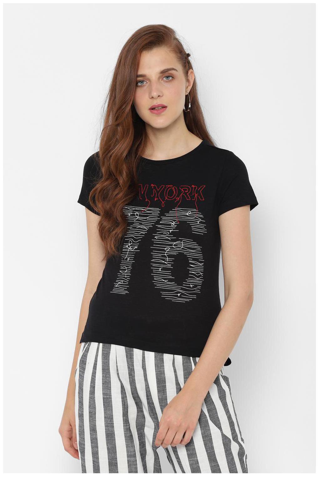 

People Women Black Regular fit Round neck Cotton T shirt
