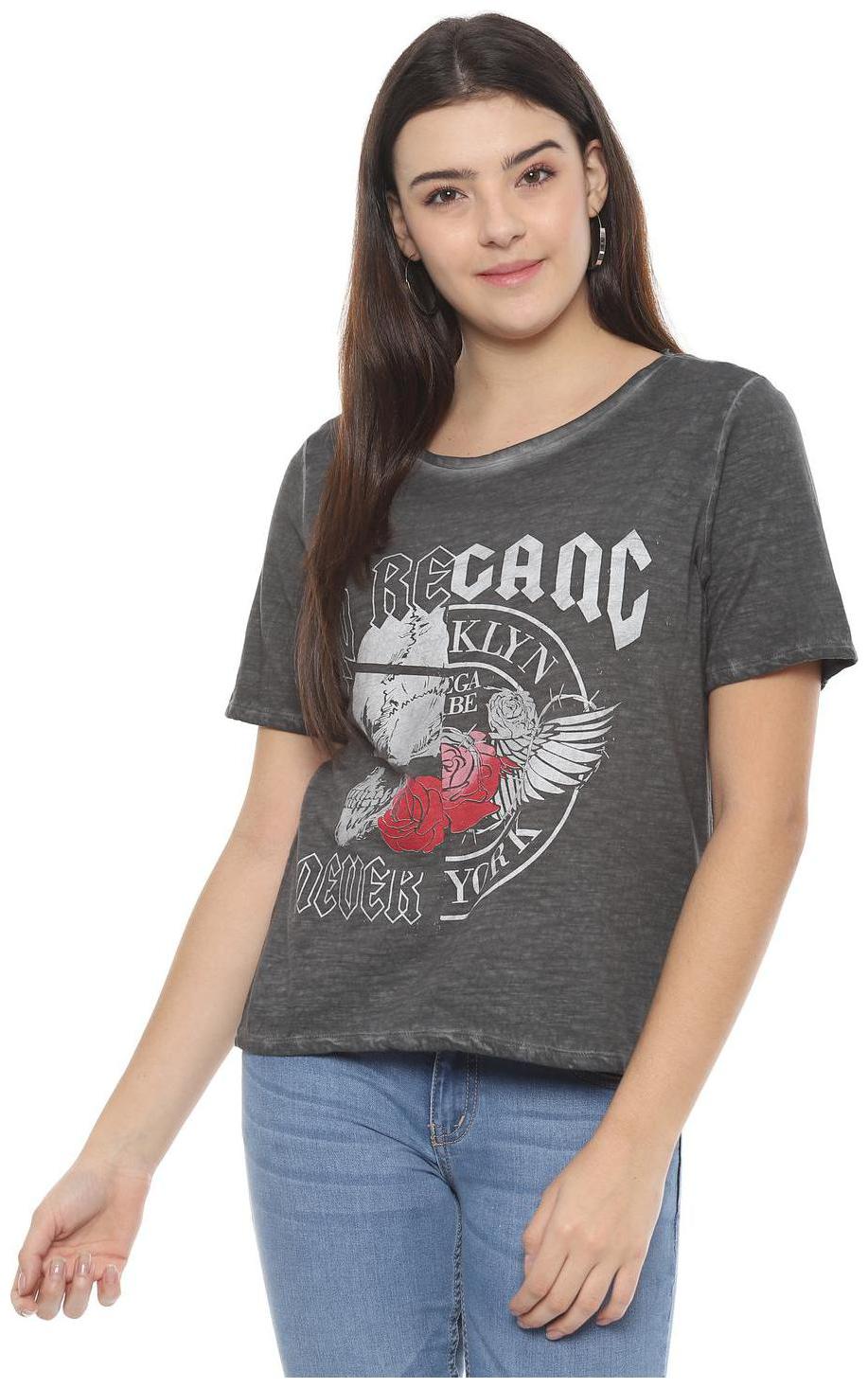 

People Women Grey Regular fit Round neck Cotton T shirt