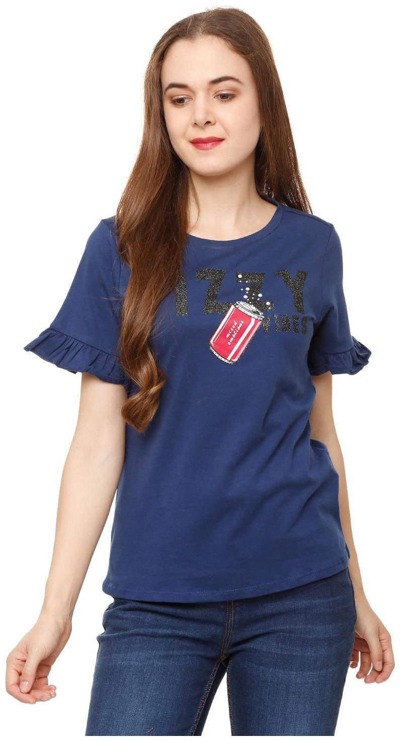 

People Women Blue Regular fit Round neck Cotton T shirt