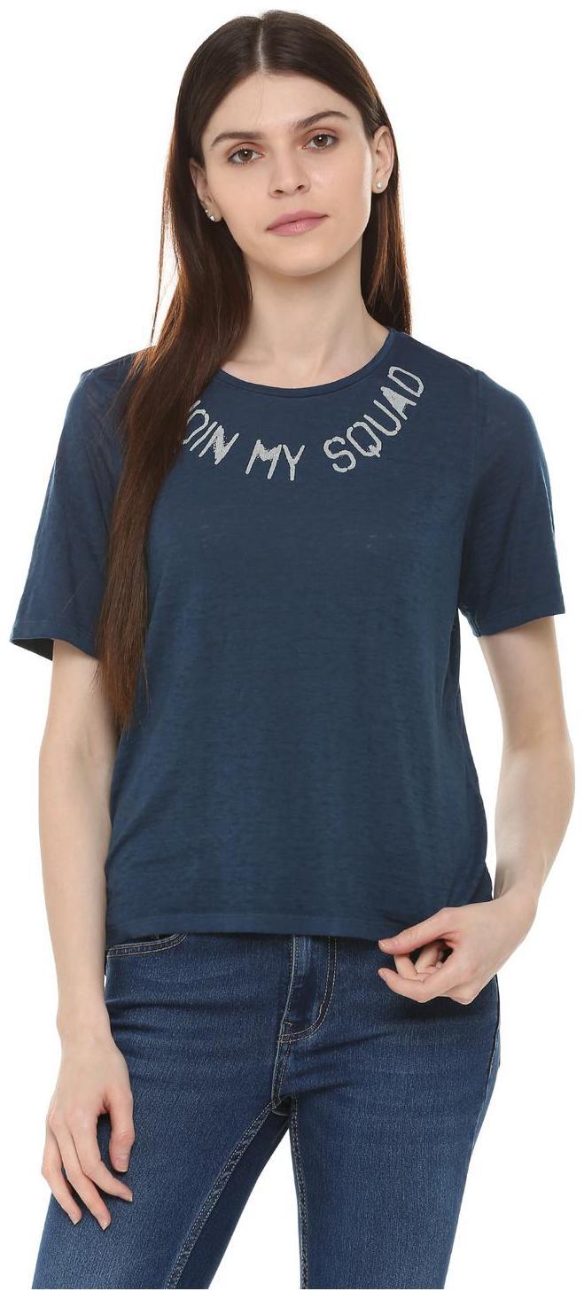 

People Women Blue Regular fit Round neck Blended T shirt