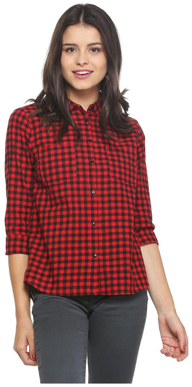 

People Women Red Checked Regular Fit Shirt