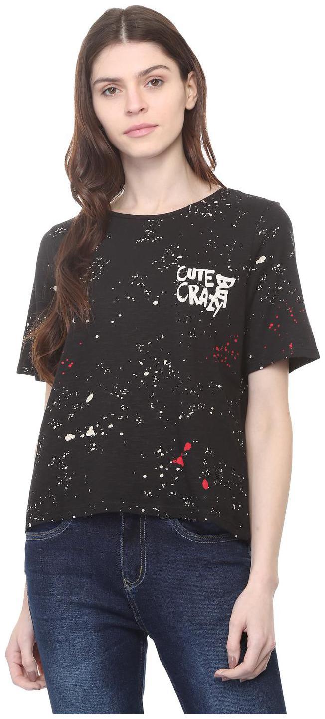 

People Women Black Regular fit Round neck Cotton T shirt