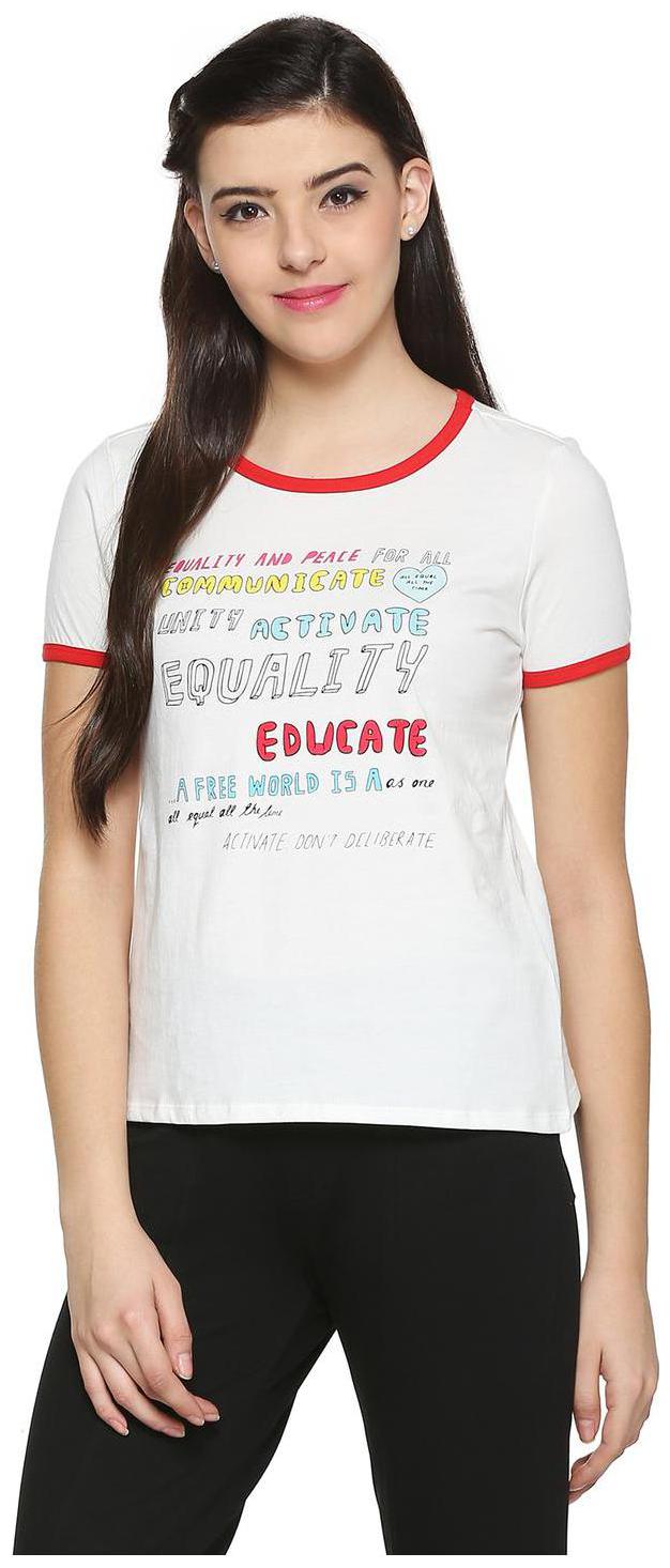 

People Women White Regular fit Round neck Cotton T shirt