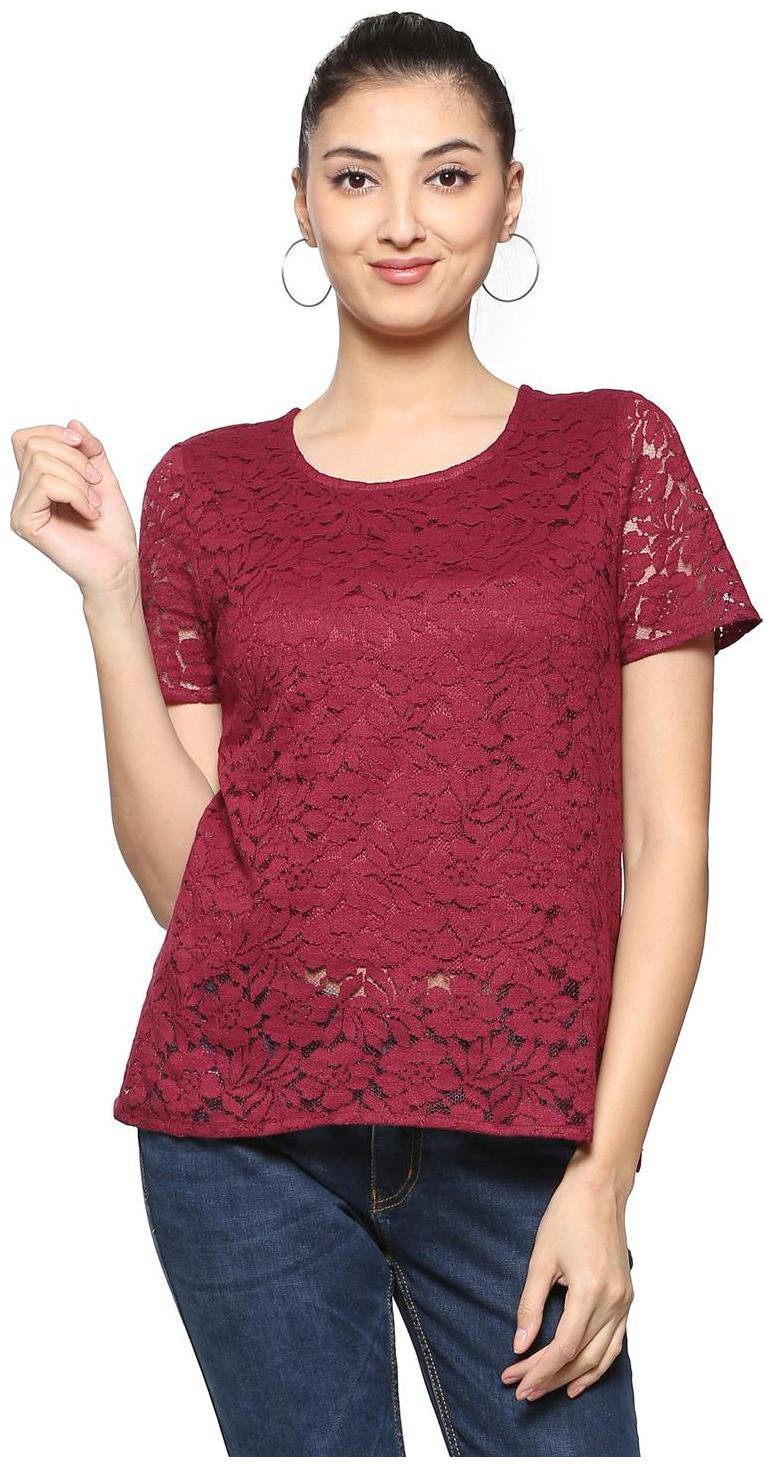 

People Women Self design Regular top - Maroon
