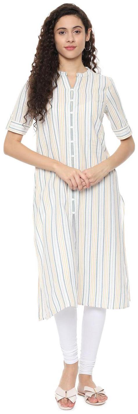 

People Women White Striped Straight Kurta