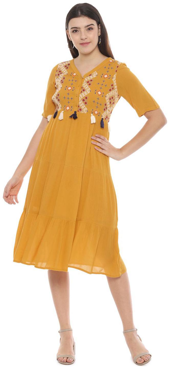 

People Yellow Printed Fit flare dress