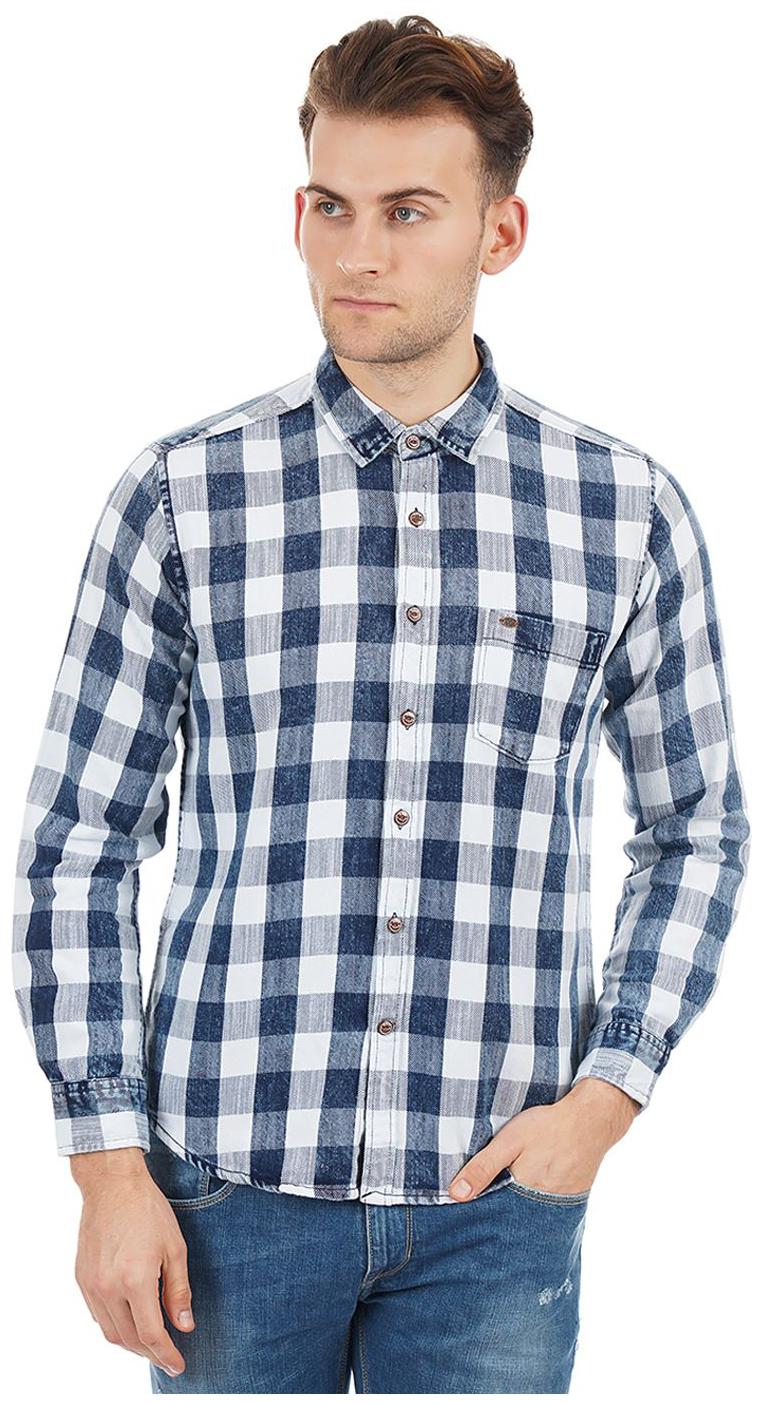 

Pepe Jeans Men Navy Blue Checked Regular Fit Casual Shirt