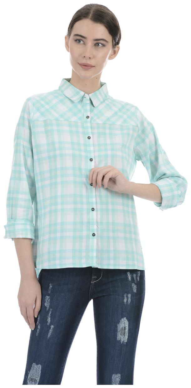 

Pepe Jeans Blended Turquoise Checked Shirt For Women