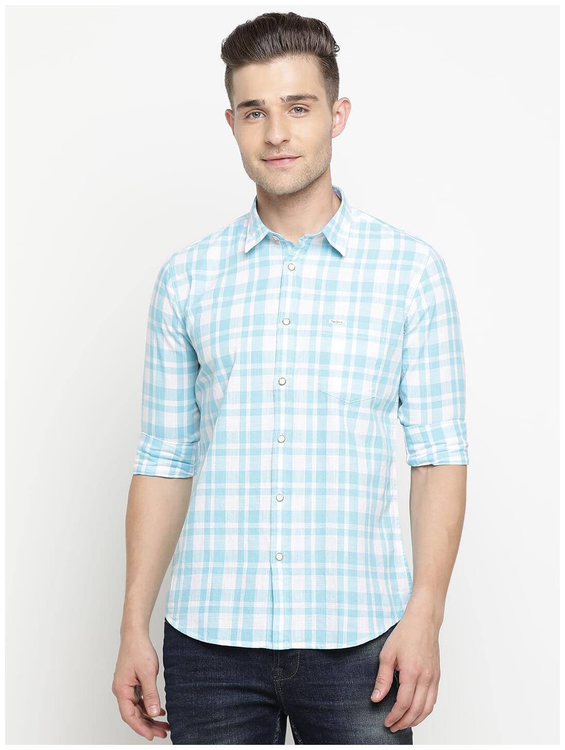 

Pepe Jeans Men Blue White Checked Regular Fit Casual Shirt