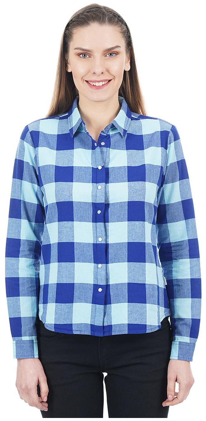 

Pepe Jeans Women Blue Checked Regular Fit Shirt
