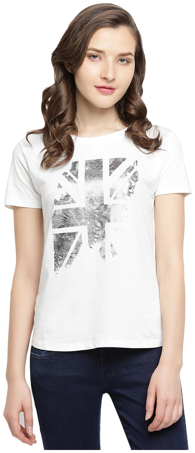 

Pepe Jeans Women White Regular fit Round neck Cotton T shirt