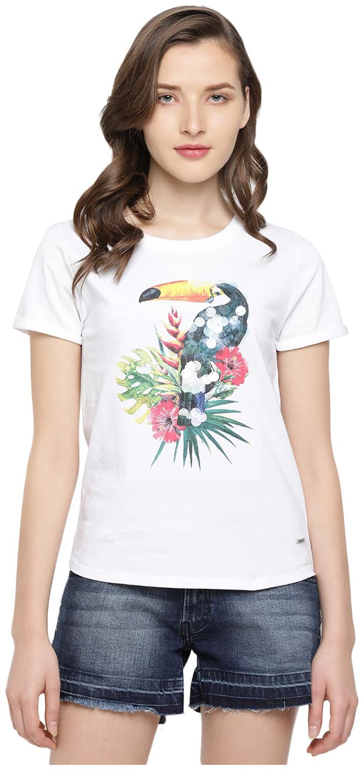 

Pepe Jeans Women White Regular fit Round neck Cotton T shirt