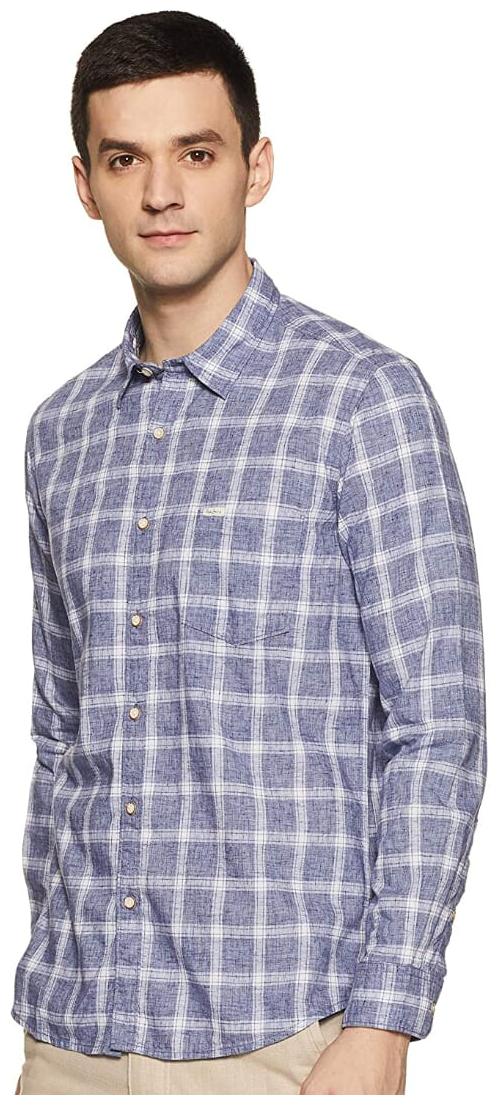 

Pepe Jeans Men Navy Blue Checked Regular Fit Casual Shirt