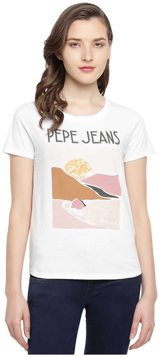 

Pepe Jeans Women White Regular fit Round neck Cotton T shirt