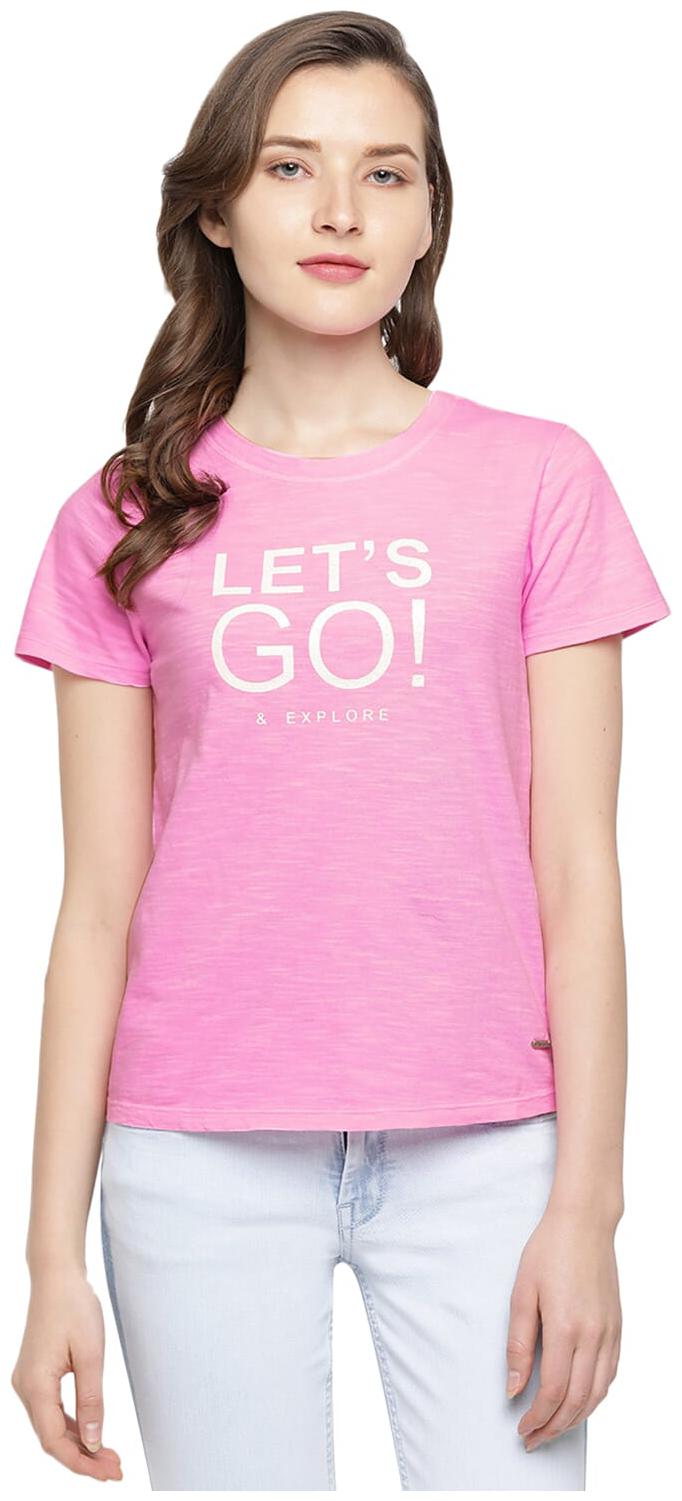

Pepe Jeans Women Pink Regular fit Round neck Cotton T shirt