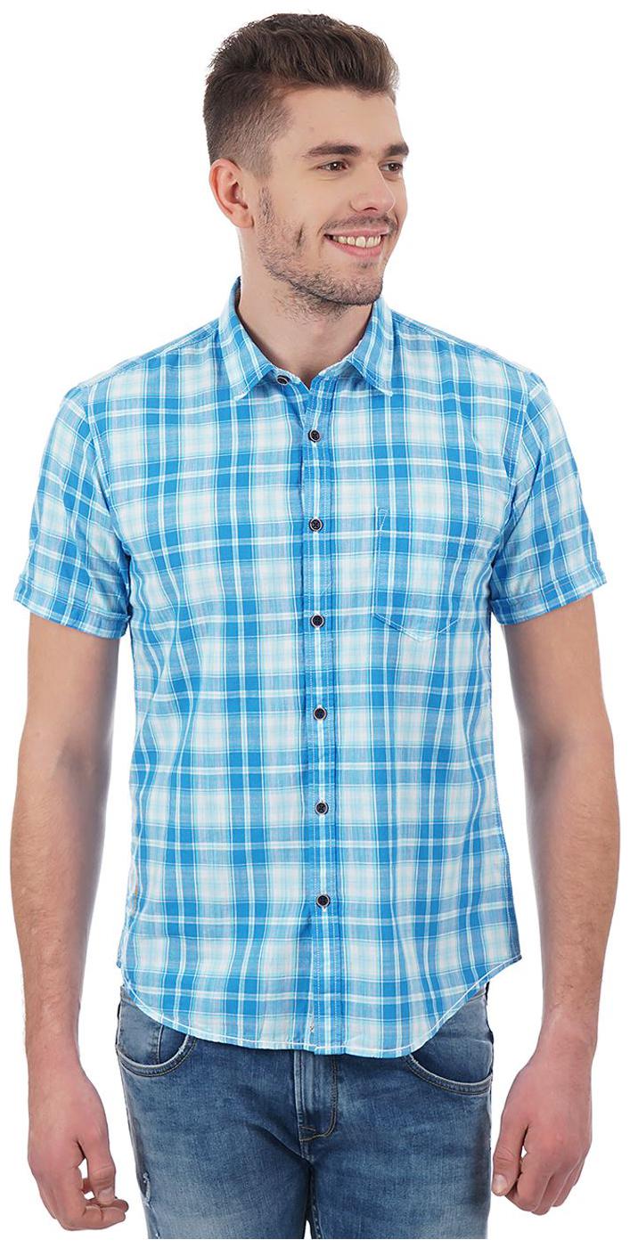 

Pepe Jeans Men Blue Checked Regular Fit Casual Shirt