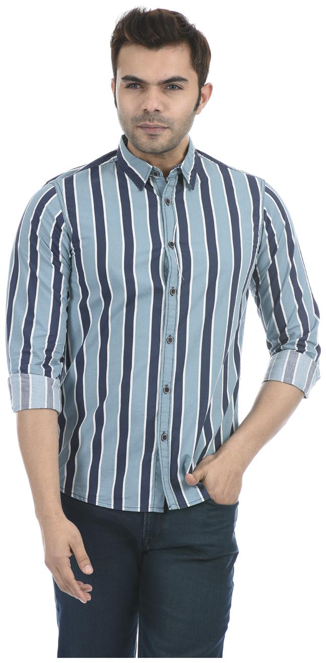 

Pepe Jeans Cotton Blend Blue Striped Shirt For Men
