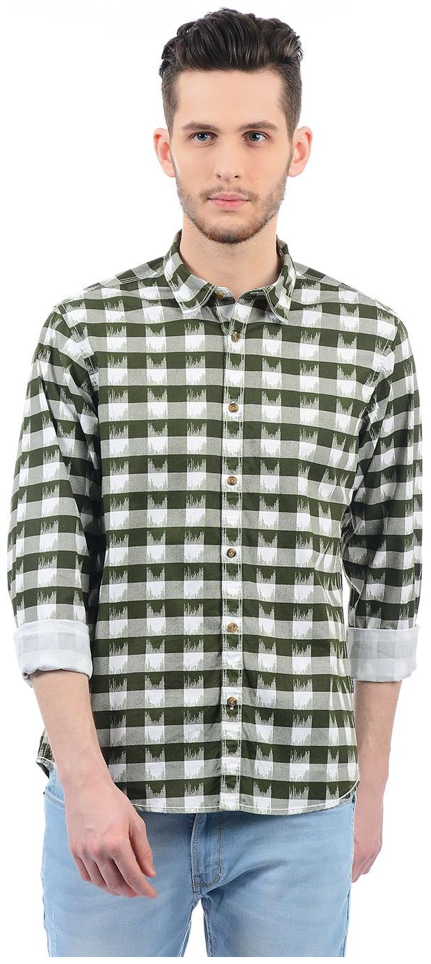 

Pepe Jeans Men Green White Checked Regular Fit Casual Shirt