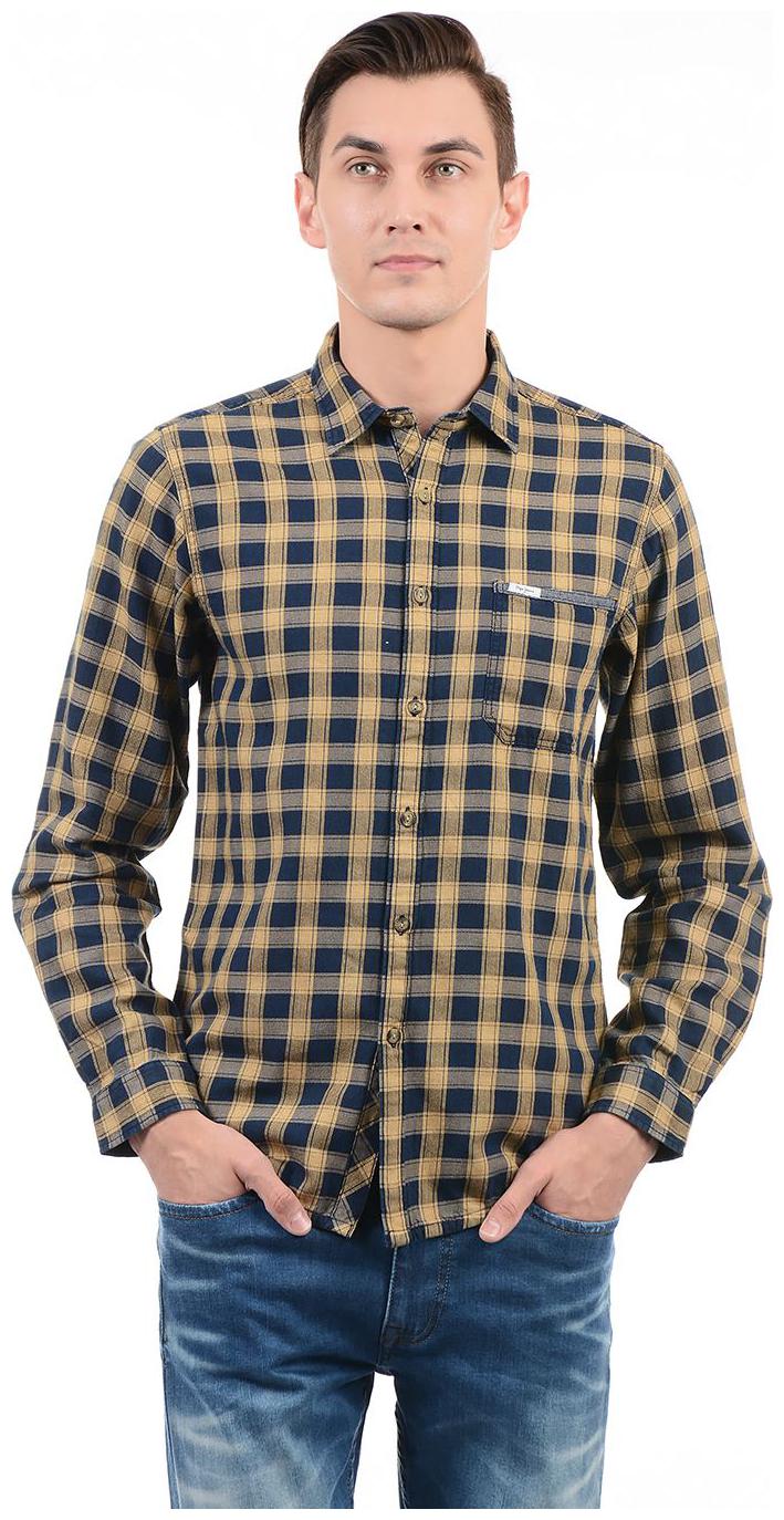 

Pepe Jeans Men Beige Blue Checked Regular Fit Casual Shirt