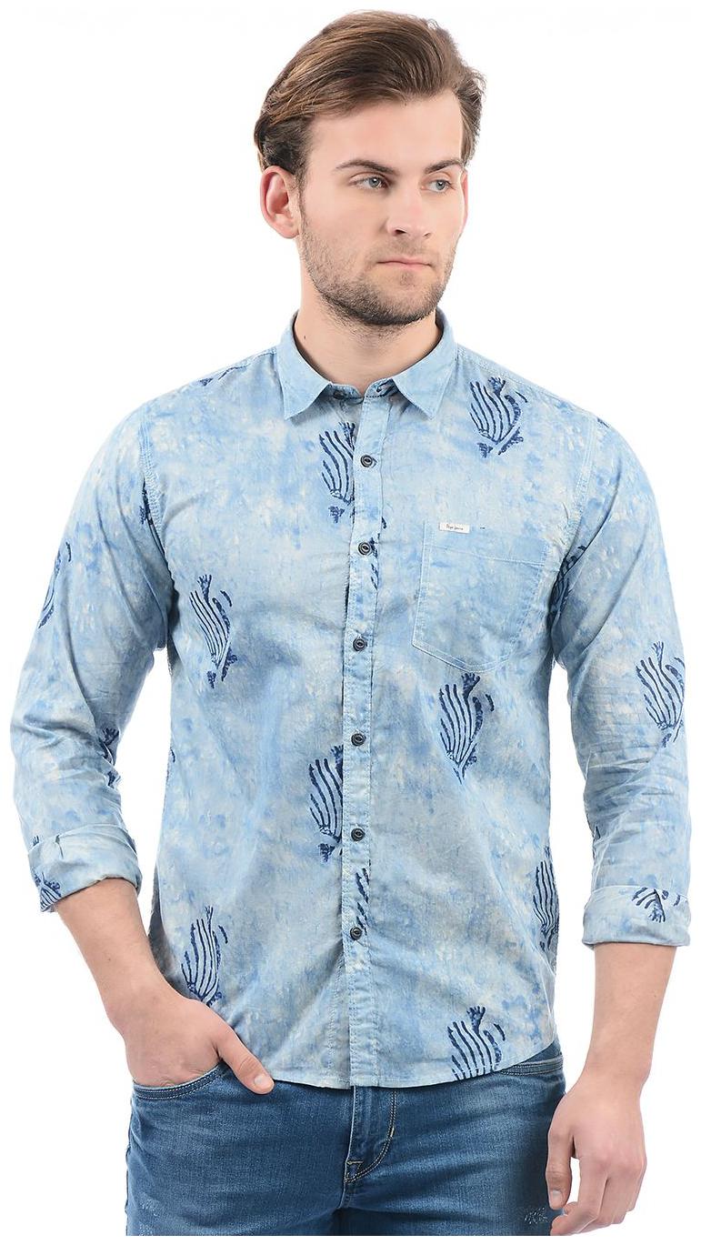 

Pepe Jeans Men Blue Printed Slim Fit Casual Shirt