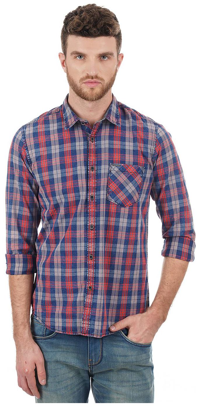 

Pepe Jeans Men Red Blue Checked Regular Fit Casual Shirt