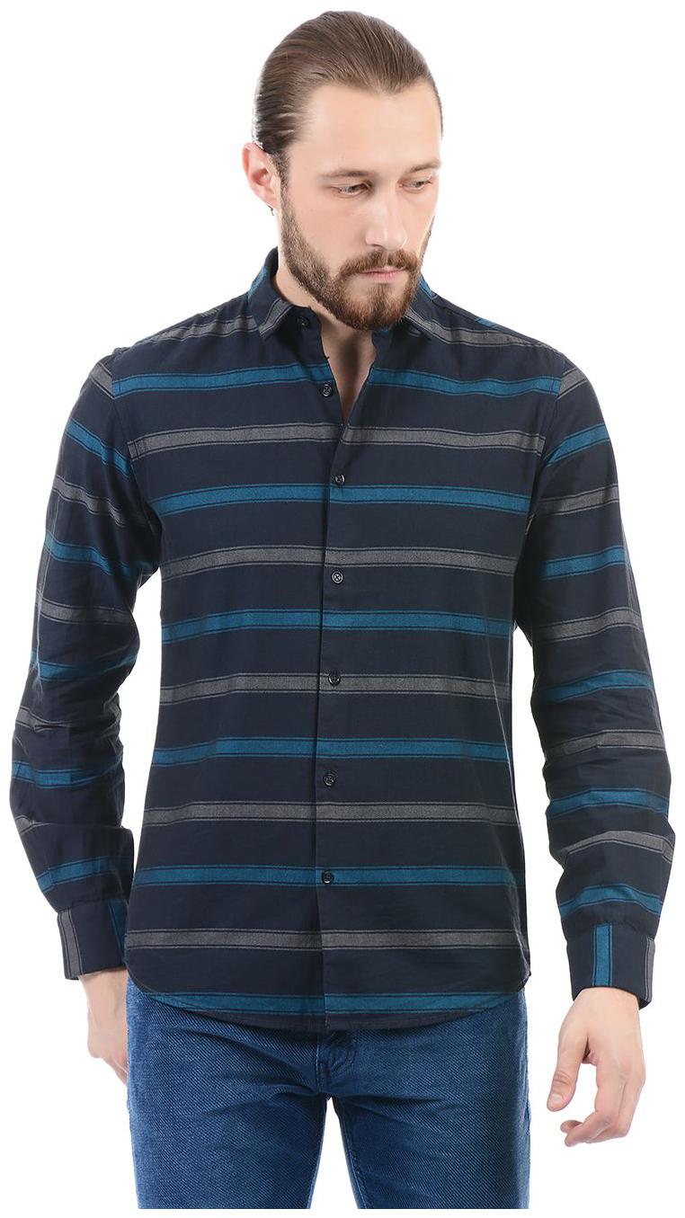 

Pepe Jeans Men Blue Horizontal Stripes Slim Fit Casual Shirt