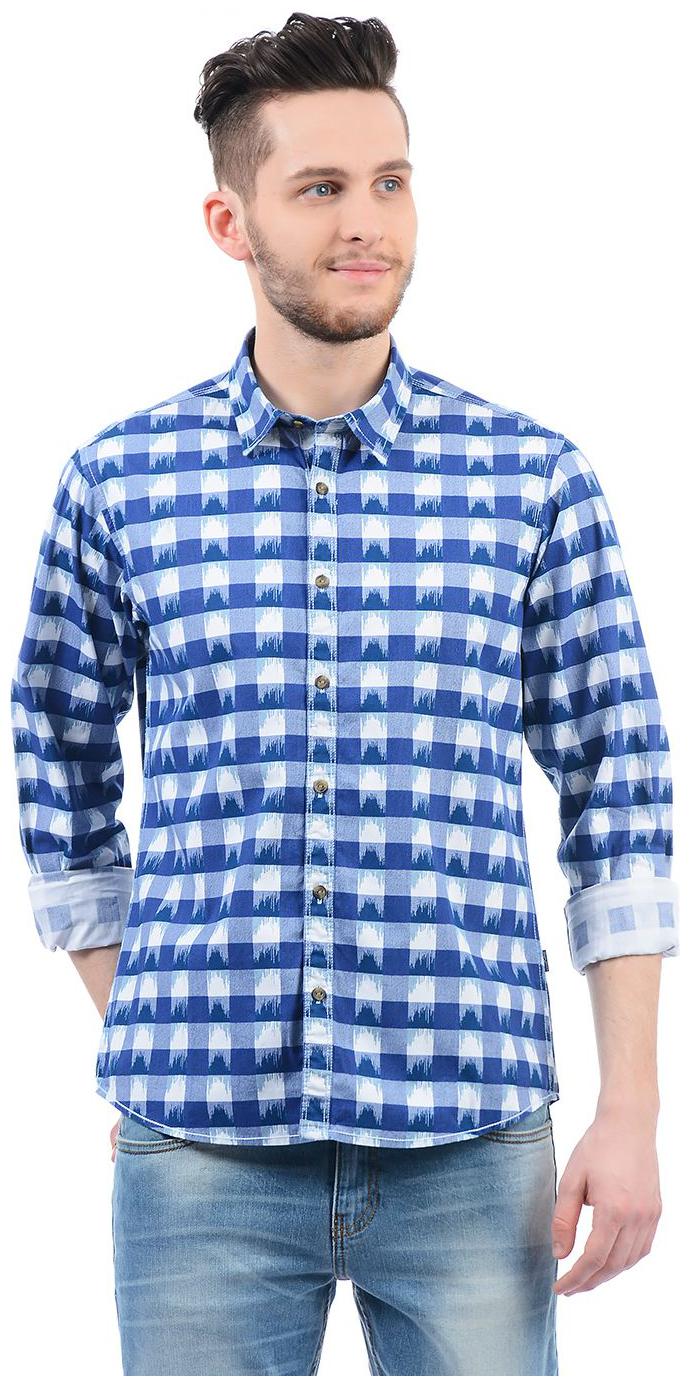 

Pepe Jeans Men Navy Blue White Checked Regular Fit Casual Shirt