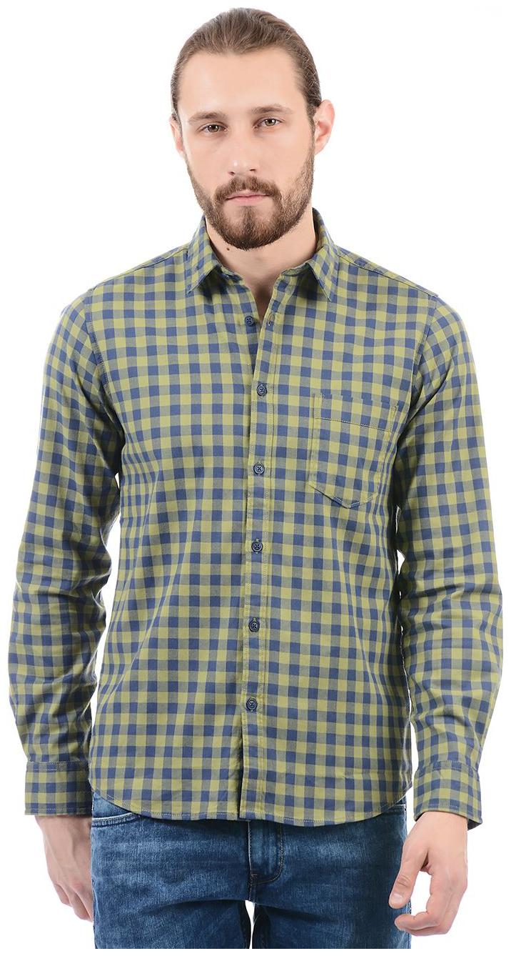 

Pepe Jeans Men Blue Green Checked Slim Fit Casual Shirt