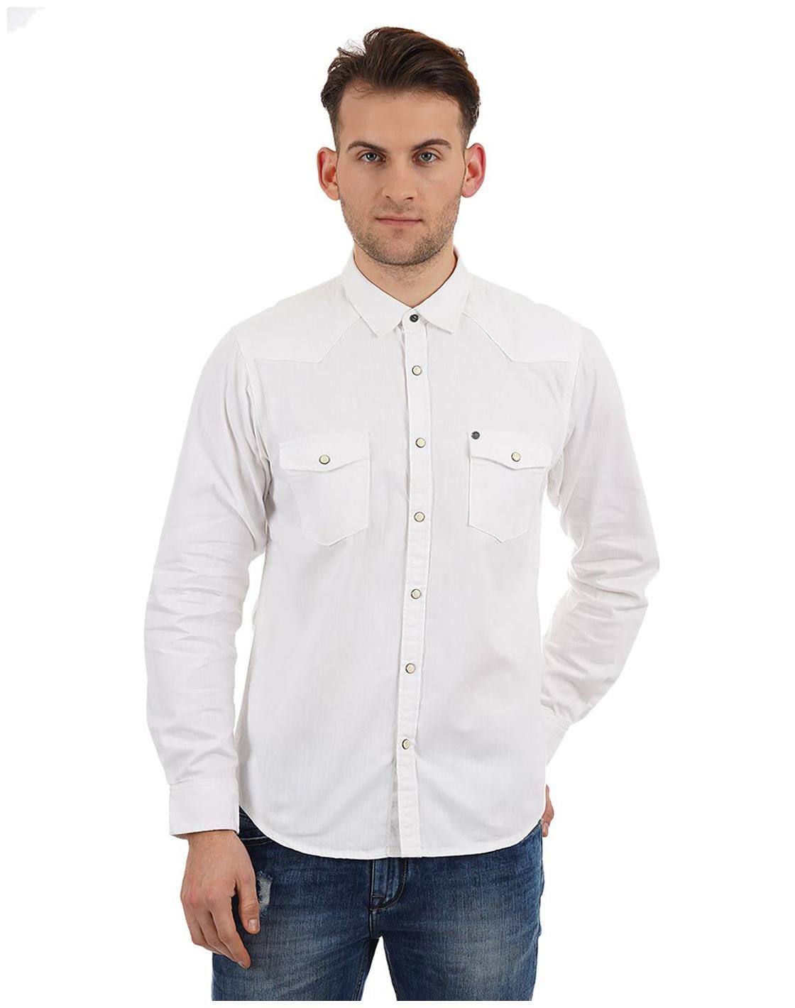

Pepe Jeans Men White Solid Regular Fit Casual Shirt