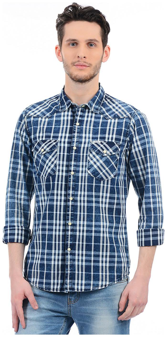 

Pepe Jeans Men Navy Blue Checked Regular Fit Casual Shirt