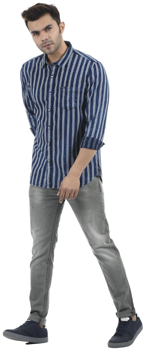 

Pepe Jeans Cotton Blend Blue Striped Shirt For Men