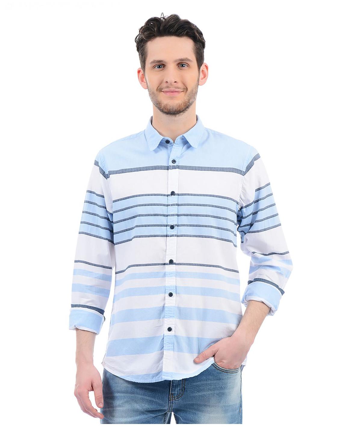 

Pepe Jeans Men Blue White Horizontal Stripes Regular Fit Casual Shirt