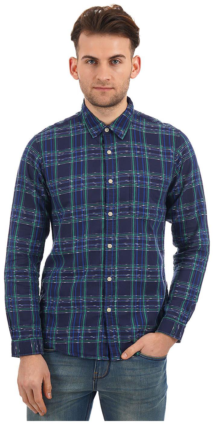 

Pepe Jeans Men Navy Blue Checked Regular Fit Casual Shirt