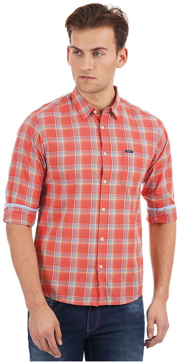 

Pepe Jeans Men Orange Checked Regular Fit Casual Shirt