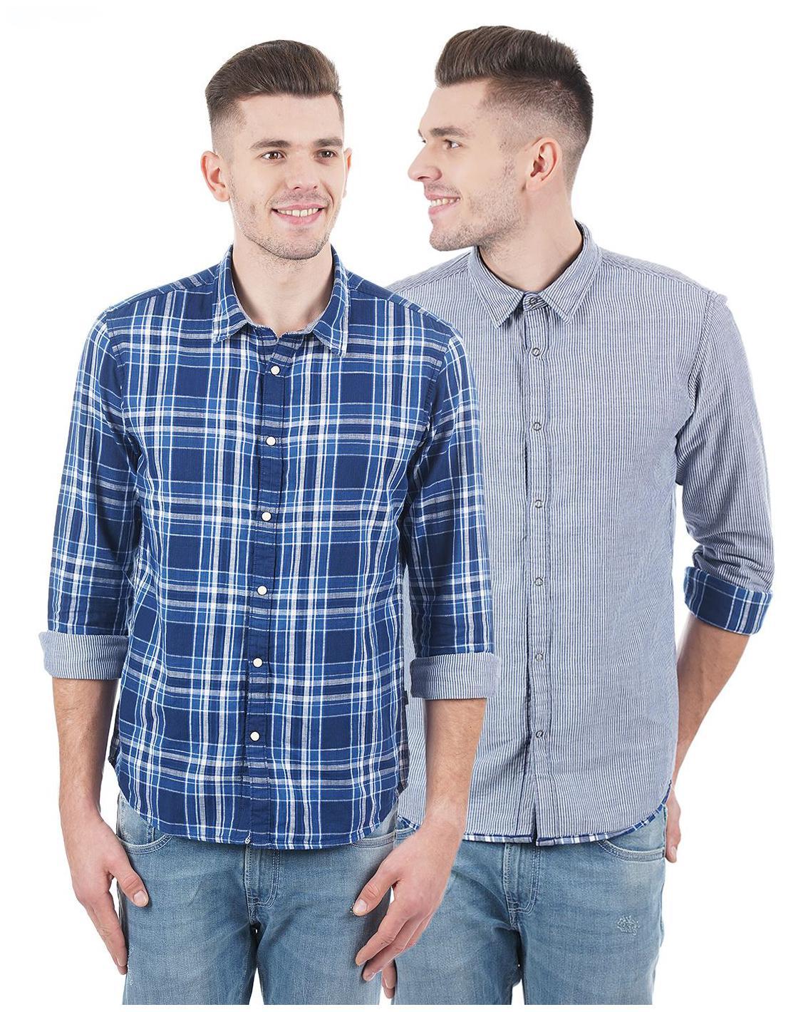 

Pepe Jeans Men Blue Checked Regular Fit Casual Shirt