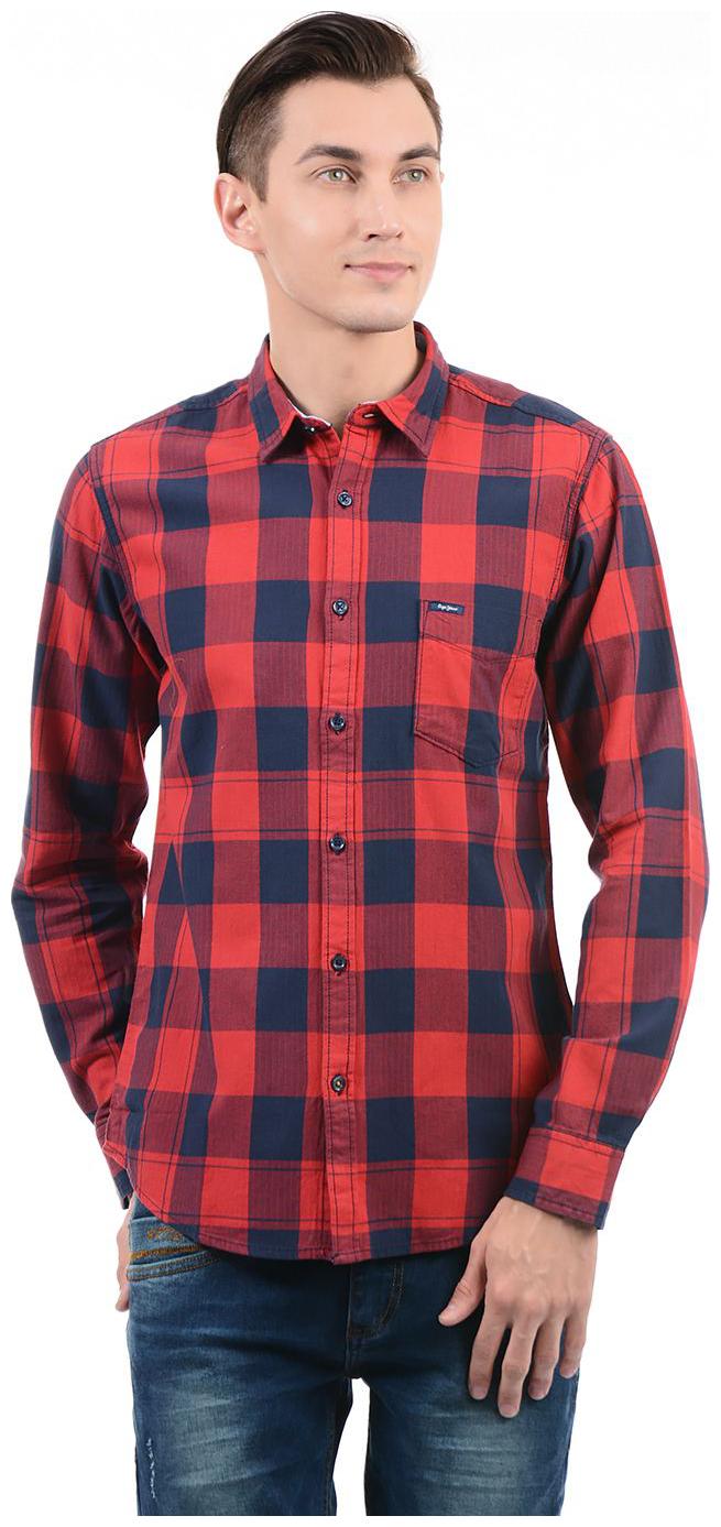 

Pepe Jeans Men Red Blue Checked Regular Fit Casual Shirt