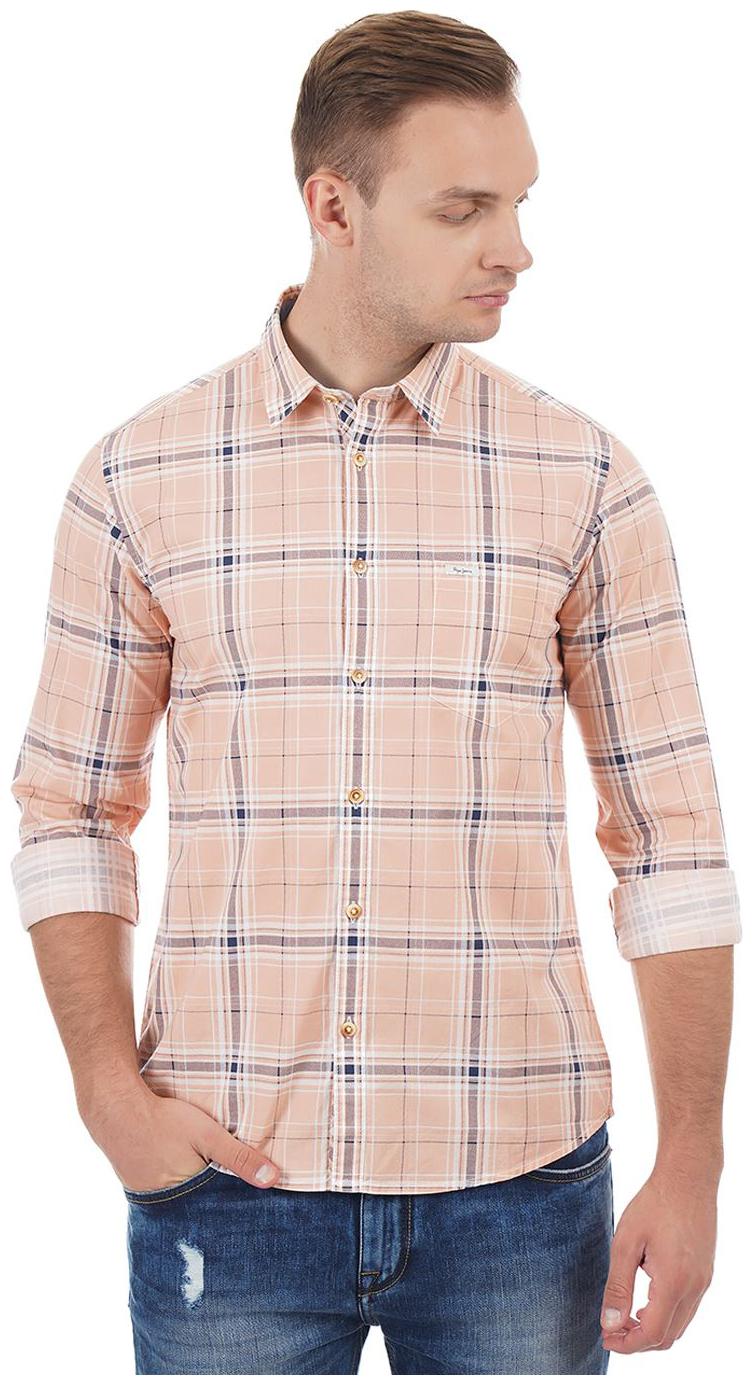 

Pepe Jeans Men Peach Checked Regular Fit Casual Shirt