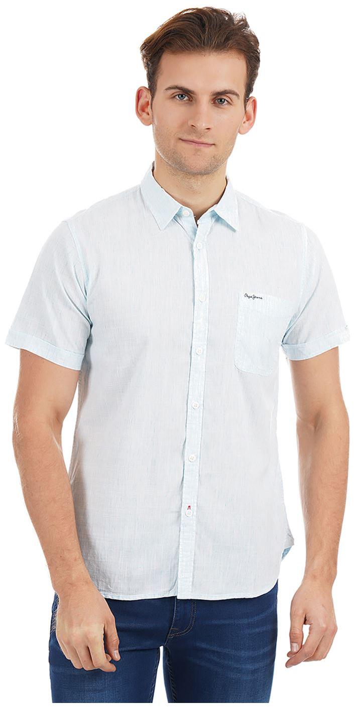 

Pepe Jeans Men Blue Solid Regular Fit Casual Shirt