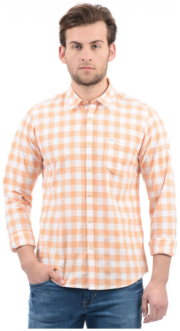

Pepe Jeans Men Orange White Checked Regular Fit Casual Shirt