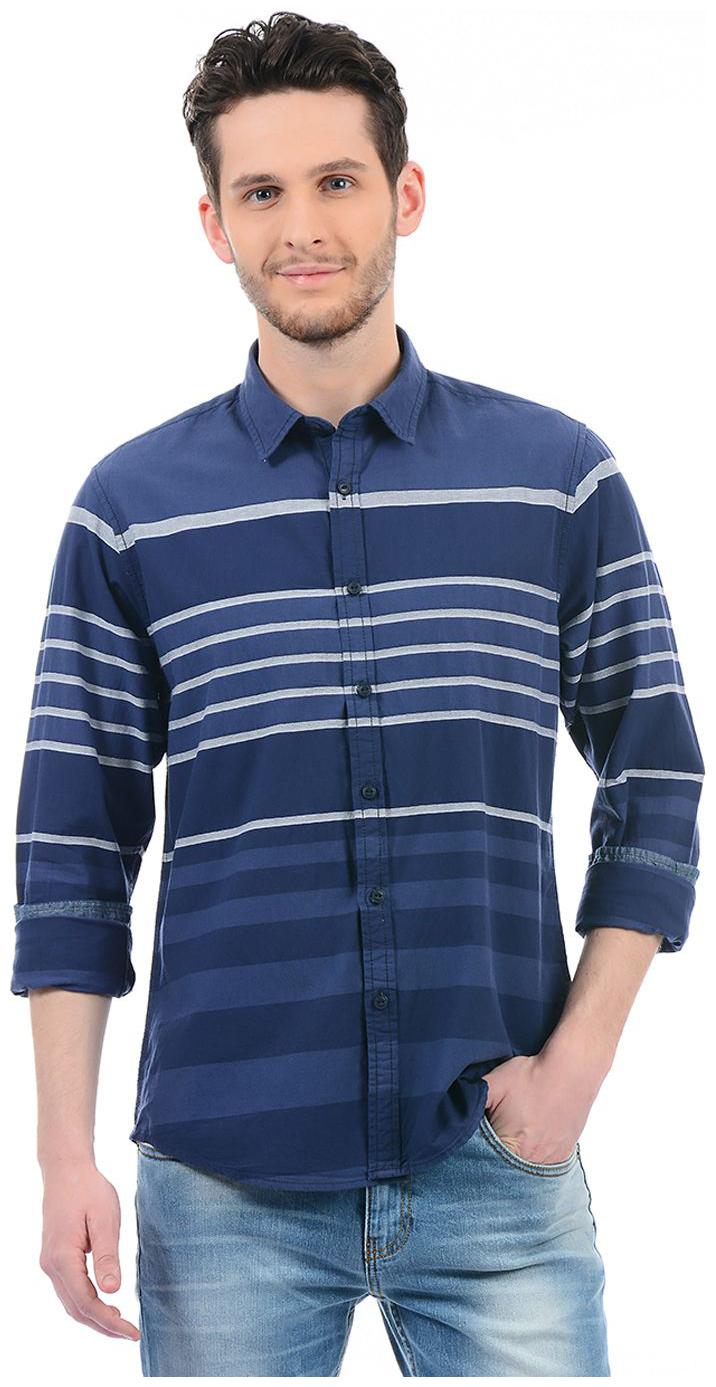 

Pepe Jeans Men Navy Blue Horizontal Stripes Regular Fit Casual Shirt