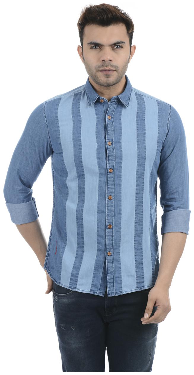 

Pepe Jeans Cotton Blend Blue Striped Shirt For Men