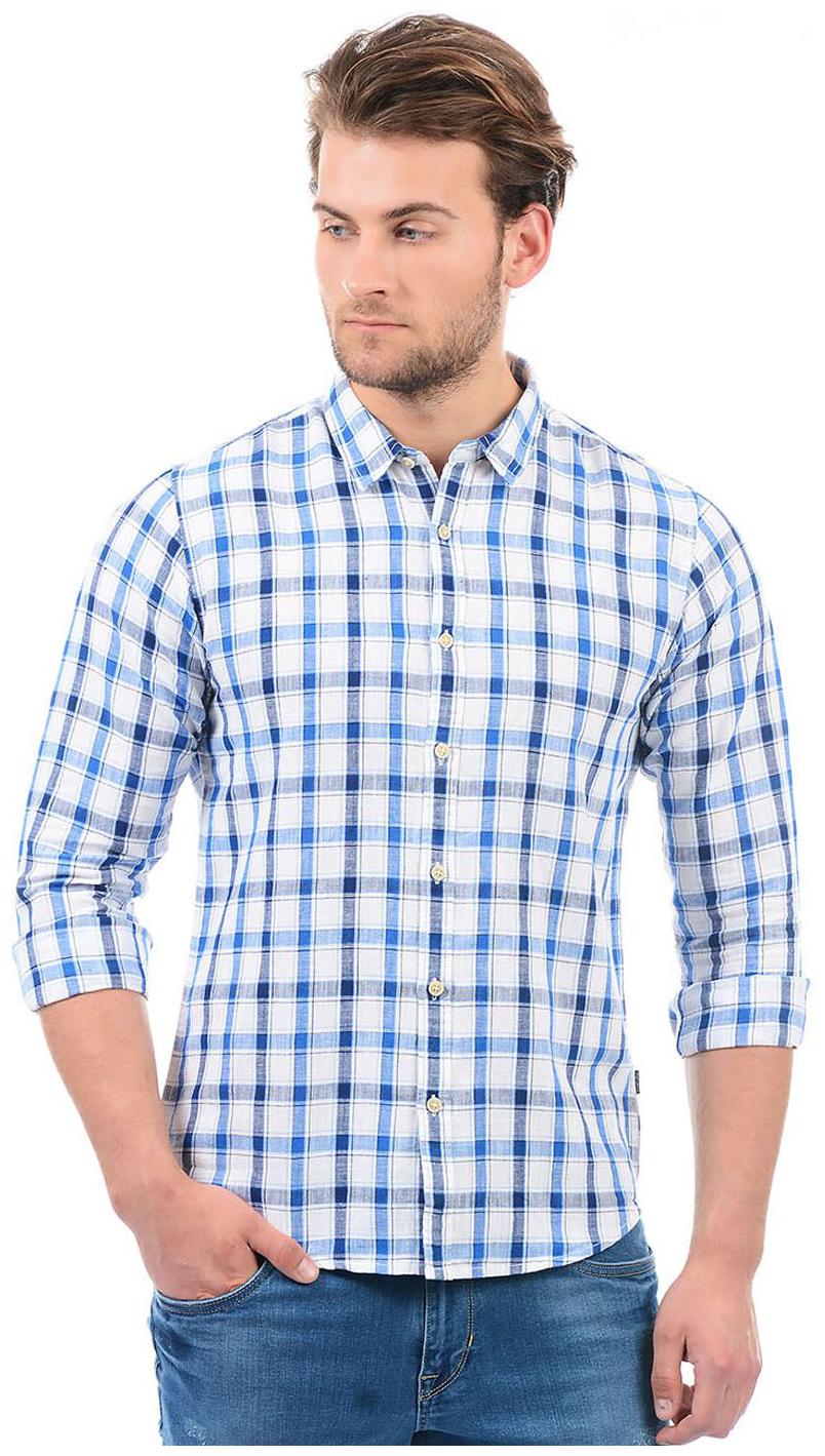 

Pepe Jeans Men Blue White Checked Regular Fit Casual Shirt