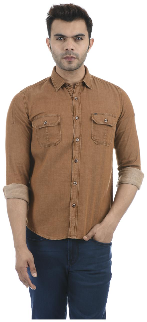 

Pepe Jeans Men Brown Solid Regular Fit Casual Shirt