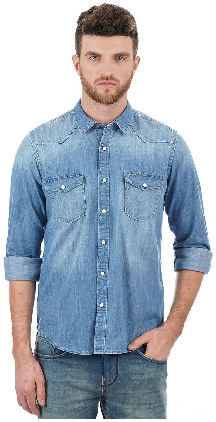 

Pepe Jeans Men Blue Solid Regular Fit Casual Shirt