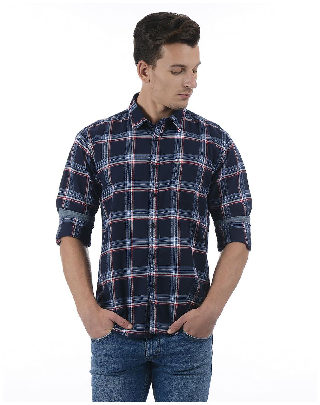 

Pepe Jeans Men Navy Blue Checked Regular Fit Casual Shirt