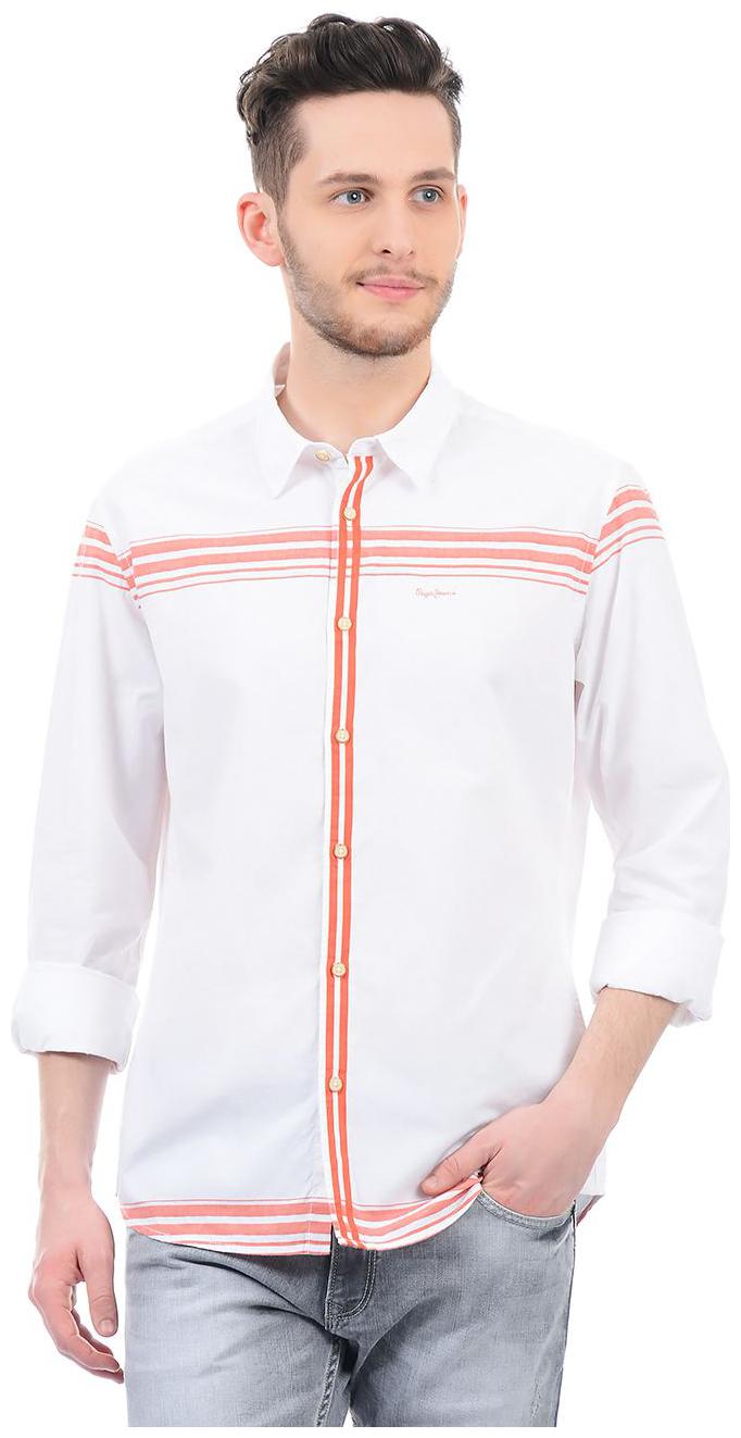 

Pepe Jeans Men White Horizontal Stripes Regular Fit Casual Shirt