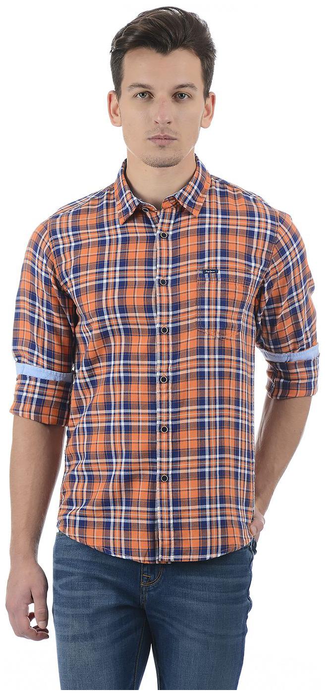 

Pepe Jeans Men Orange Checked Regular Fit Casual Shirt