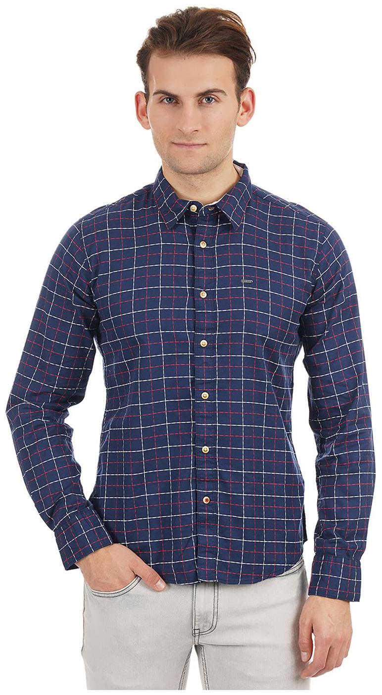 

Pepe Jeans Men Navy Blue Checked Regular Fit Casual Shirt