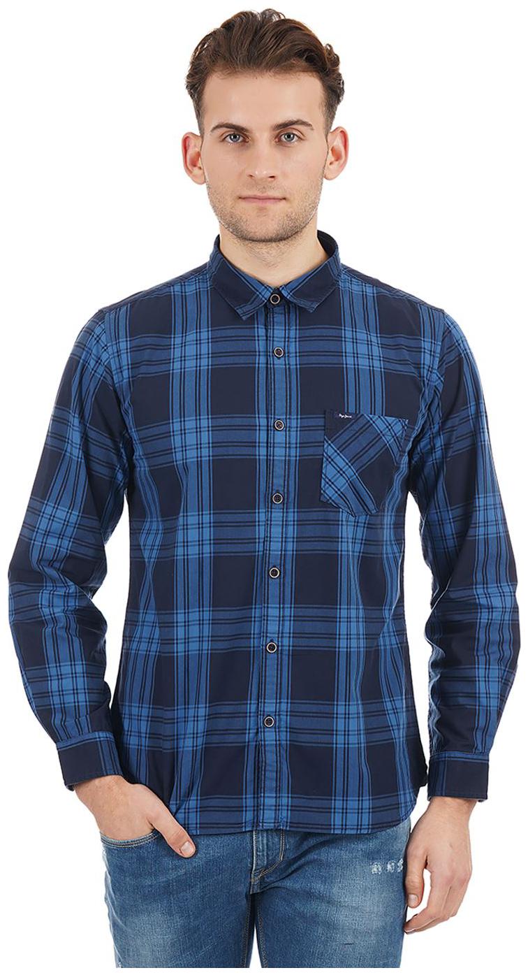 

Pepe Jeans Men Navy Blue Checked Regular Fit Casual Shirt